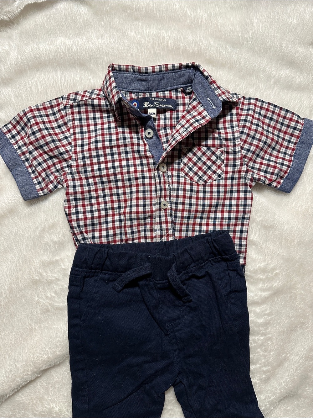 Ben Sherman 3/6m Baby Outfit-Collared Onesie and Matching Pants